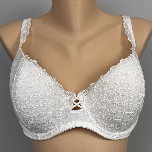 Vintage Vassarette Bra Size 42DD White Flower Mesh Overlay Underwire 75-899 - Picture 1 of 10